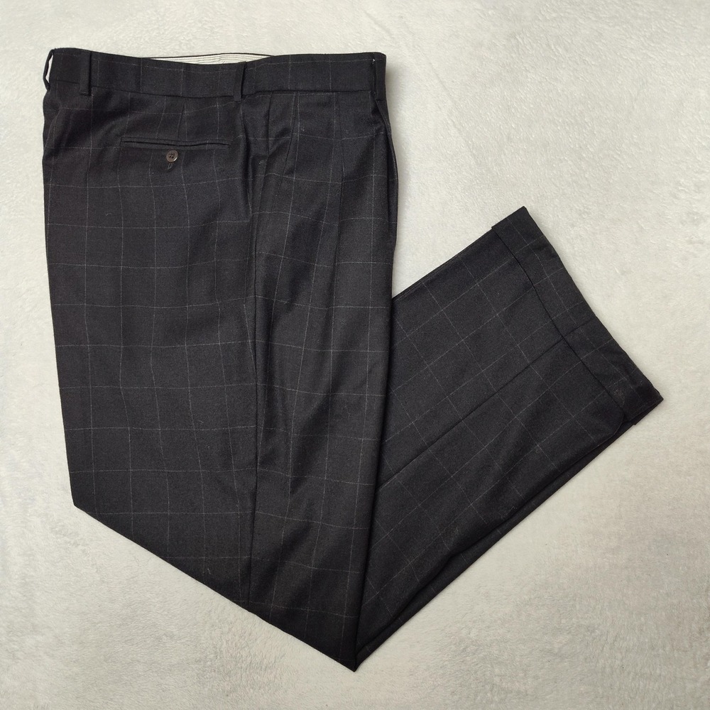 Zanella Pants Mens 40x32 Gray Wool Pleated Cuffed Tweed Bennett Italy Suit Work